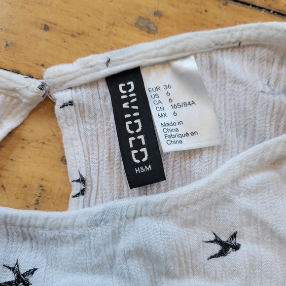 H&M White Tank Top with Black Bird Pattern - Picture 3 of 3
